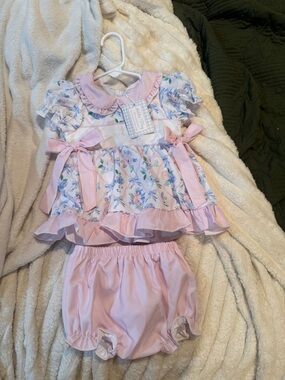 Pink Floral Ruffle Baby Dress with Matching Bloomers